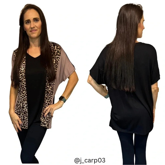 Leopard Color Block Top | Boho Animal Print V-Neck Soft Blouse - Picture 9 of 9